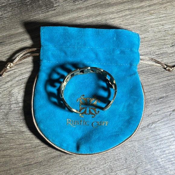 Rustic Cuff Accessories - Rustic Cuff Gold-Tone Bracelet with Blue Pouch